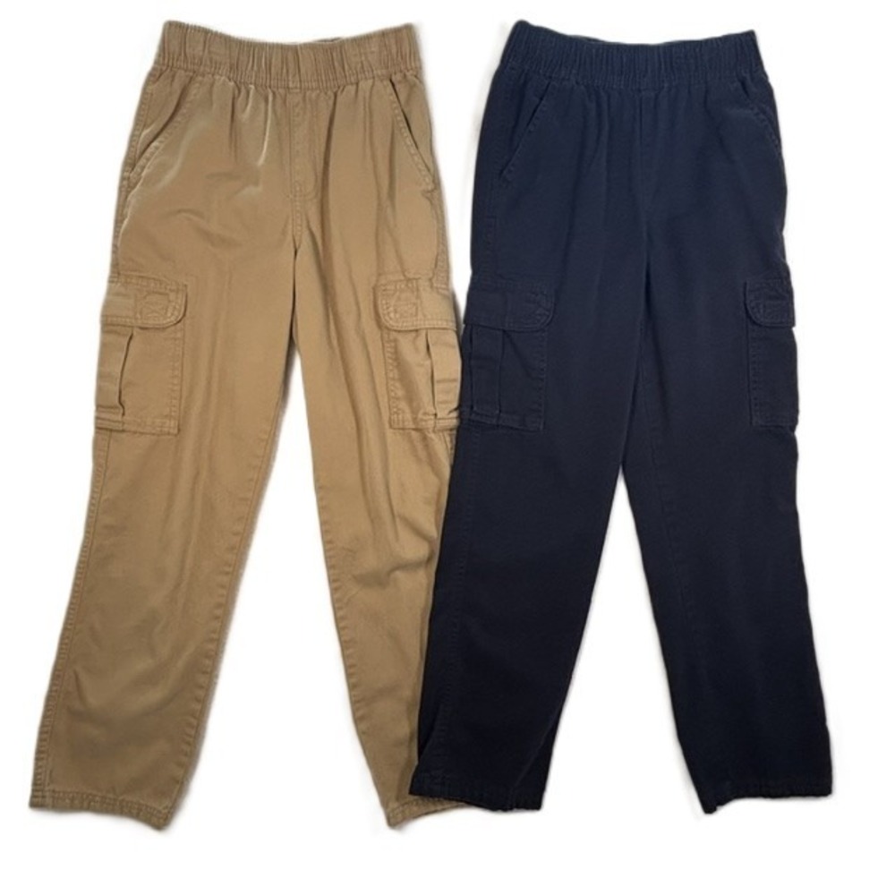 Children's Place 2-PACK Cargo Pants Khaki & Navy Elastic Waist Boys 10 SLIM